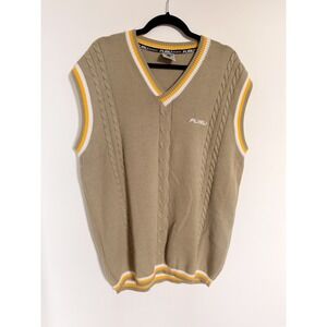 FUBU Mens Tan Cable Knit V Neck Sleeveless Sweater Vest Size‎ XXL Y2K Streetwear